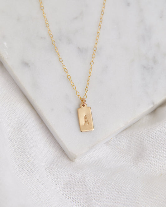 Stamped Initial Necklace - Rectangle