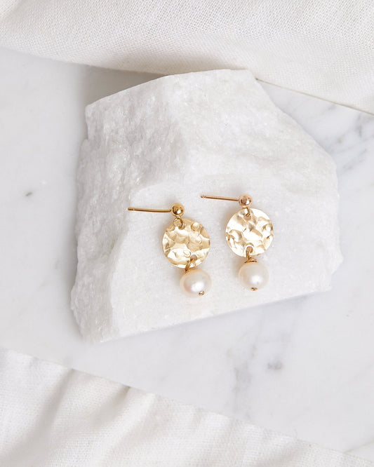 Hammered Coin and Pearl Studs
