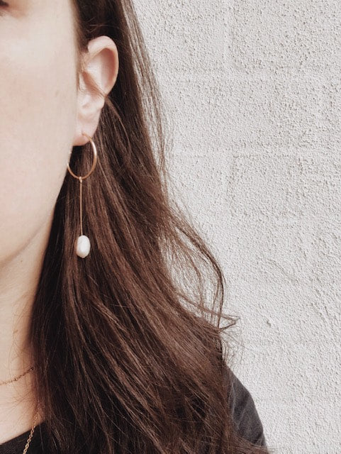 Medium Sized Hanging Pearl Earrings